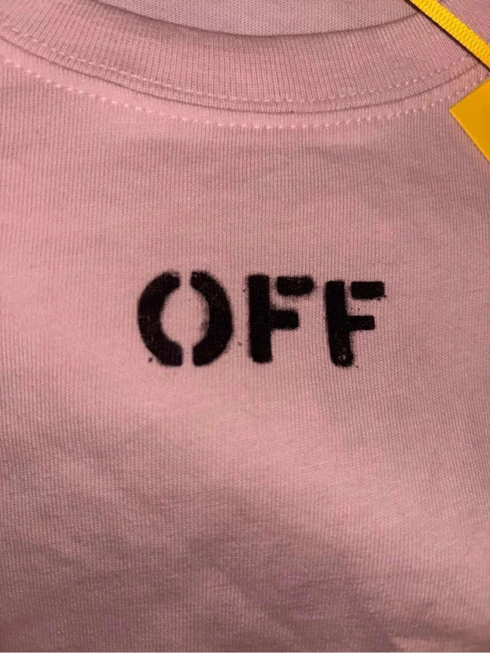 NWT Off-White Cream 'OFF' Chest Logo Tee with Yellow Tag
